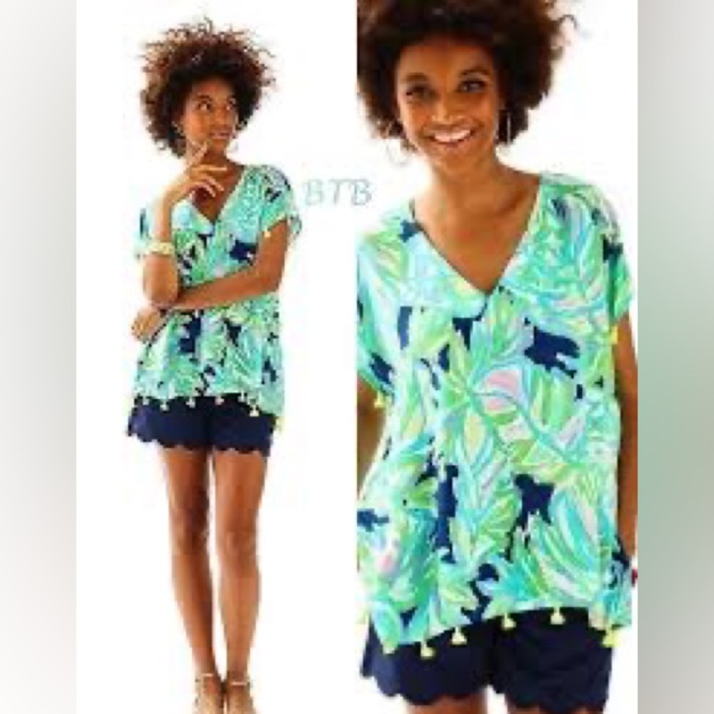 NWT Lilly Pulitzer | Sydney Caftan Resort Navy Uptown Trunk Tassel Top
